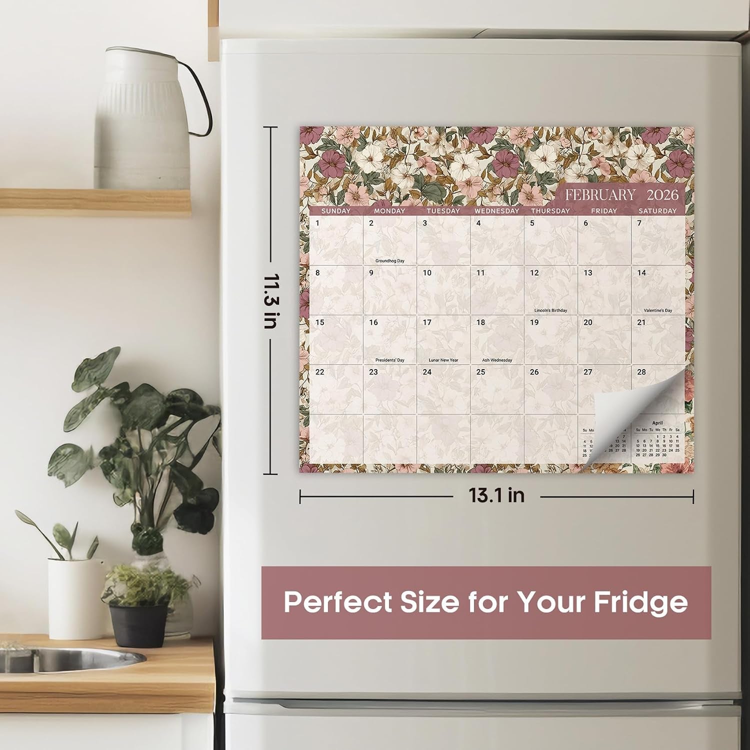 Aesthetic Magnetic Calendar for Refrigerator, 21-Month Fridge Calendar Magnet Runs until June 2027, Easy Organizing, Garden Repose