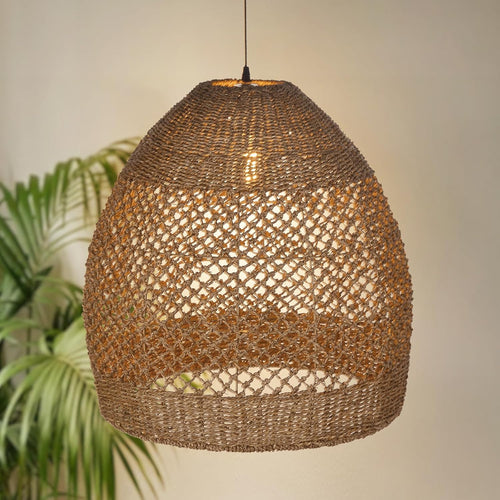 19.6" Retro Rattan Woven Pendant Light Fixture, Chandelier with Lamp Shade Light Cover, Hanging Lighting for Kitchen Dining Room Foyer