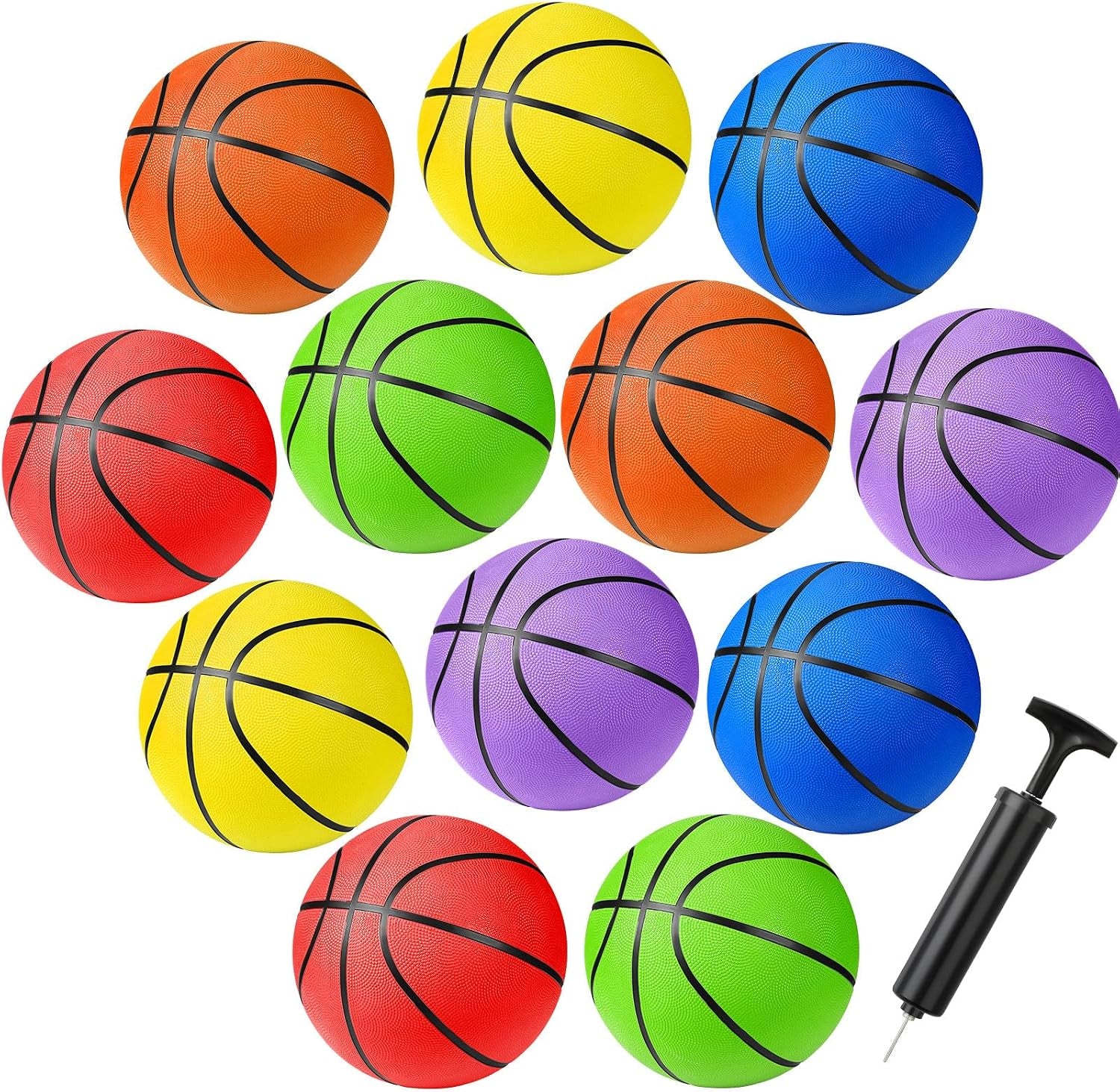 12 Pack Official Size Rubber Basketballs for Kids Child Junior Youth Indoor Outdoor Sports Basket Balls with Pump Back to School Student Gifts Operation Christmas Bulk Items