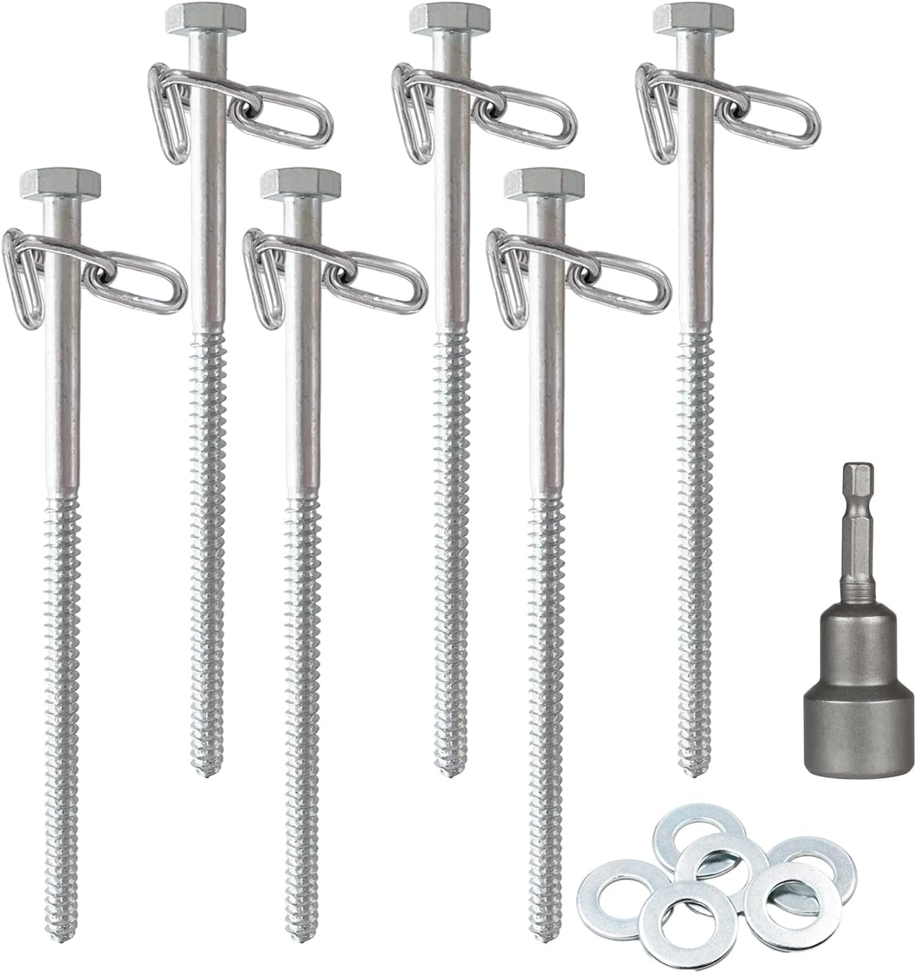 6Pcs 3/8 X 12 Inch Heavy Duty Camping Ground Anchors, Non-Rust Tent Stakes Screw in Kit for Securing Animals, Trampoline, Carports, Canopies, Sheds, Swing Sets, Ground Anchors for High Winds