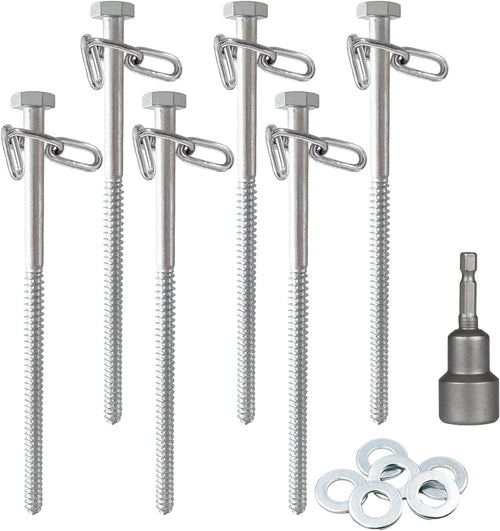 6Pcs 3/8 X 12 Inch Heavy Duty Camping Ground Anchors, Non-Rust Tent Stakes Screw in Kit for Securing Animals, Trampoline, Carports, Canopies, Sheds, Swing Sets, Ground Anchors for High Winds