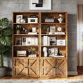 71.5" Bookshelf Set of 2, 6-Tier Bookcase with Cabinet Doors, Tall Display Shelves with Storage for Home Office, Living Room