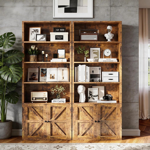 71.5" Bookshelf Set of 2, 6-Tier Bookcase with Cabinet Doors, Tall Display Shelves with Storage for Home Office, Living Room