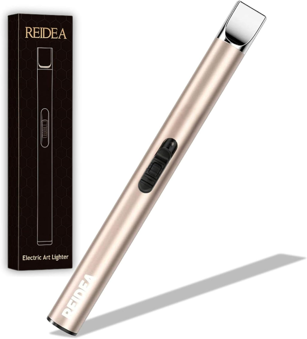 Candle Lighter Electronic Arc Windproof Flameless USB Rechargeable Lighter with Safe Button for Home Kitchen, S4, Champagne Gold