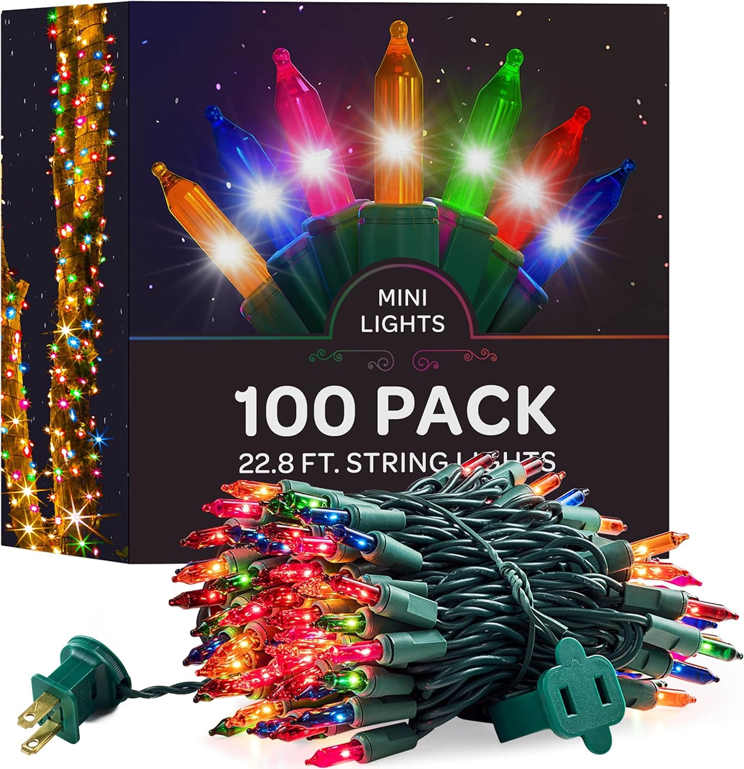 Christmas String Lights [100 Set] 25 Ft Warm Multi-Colored Christmas String Lights, for Xmas Tree, Garland, Holiday, Party Décor –Mini Christmas Lights for Tree Weather-Resistant