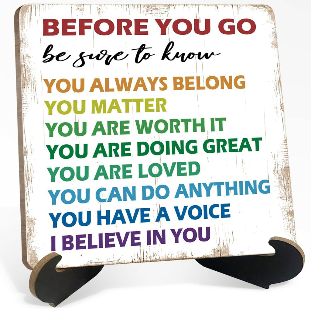 Freshmen Motivational Desk Decor Sign, Office Desk Decorations Accessories Wooden Plaque Sign, before You Go Wooden Signs with Holder Stand