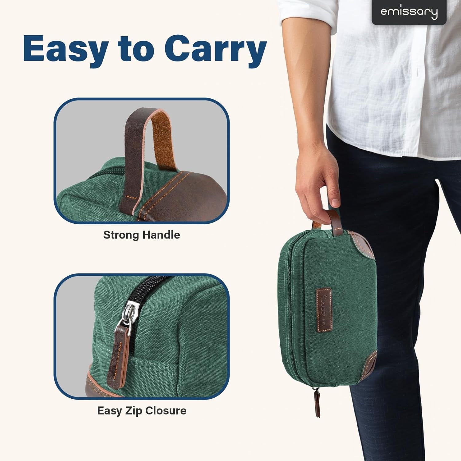 Men'S Toiletry Bag, Leather and Canvas Travel Toiletry Bag, Dopp Kit for Men, Travel Bathroom Bag Men'S Shaving Kit, Travel Kit Small Bags for Men, Shaving Bag for Travel Accessories (Green)