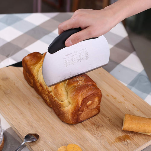 1 Pcs Dough Pastry Scraper Chopper/Stainless Steel Dough Scraper Cutter with Ergonomic Rubber Non-Slip Grip/Dough Scraper Cutter/Pro Pastry Pizza Cutter Chopper (Black)