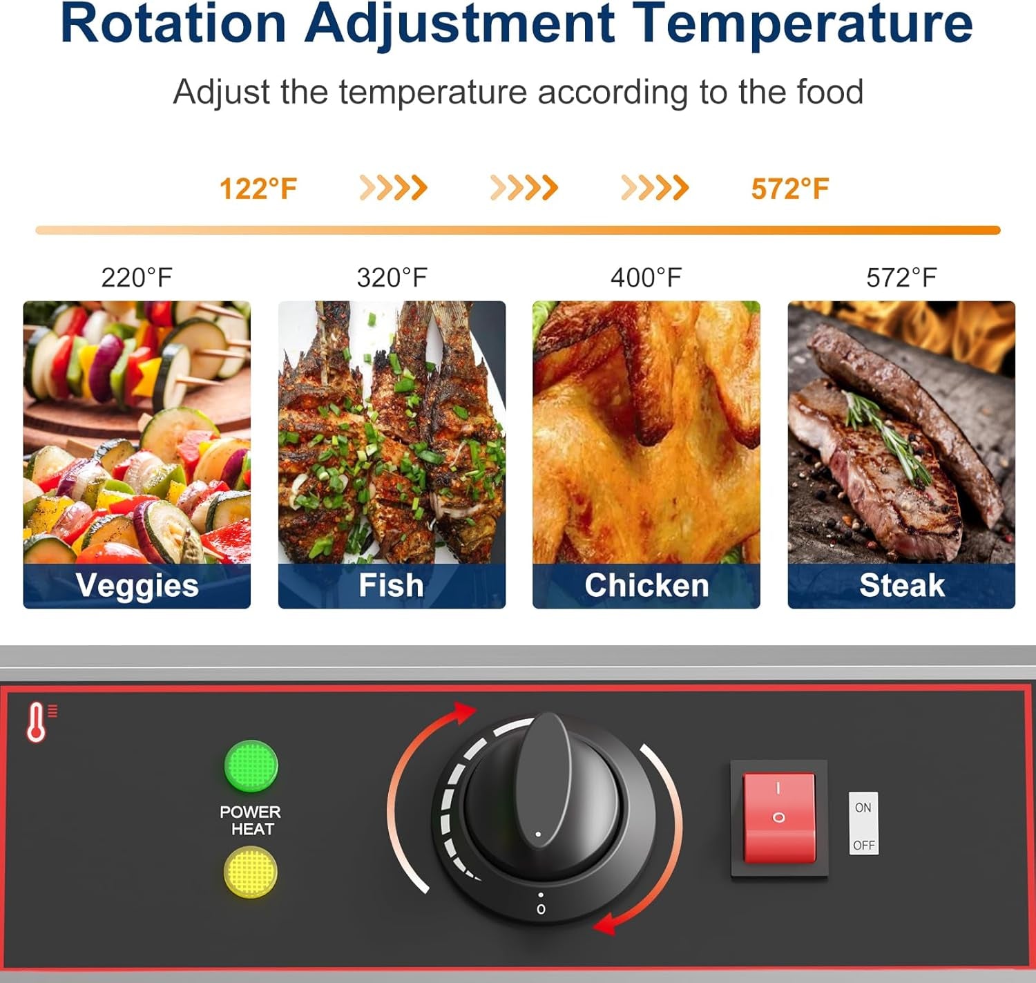 Electric Barbecue Grill, Smokeless Indoor Outdoor BBQ Grill, Portable Countertop Grill with Adjustable Temperature 122°F-572°F, Stainless Steel, 1800W, for Home Restaurant Party Camping