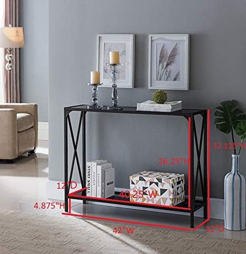 - Entryway Console Sofa Table with Shelf for Foyer, Living Room, Hallway, Pewter/Black