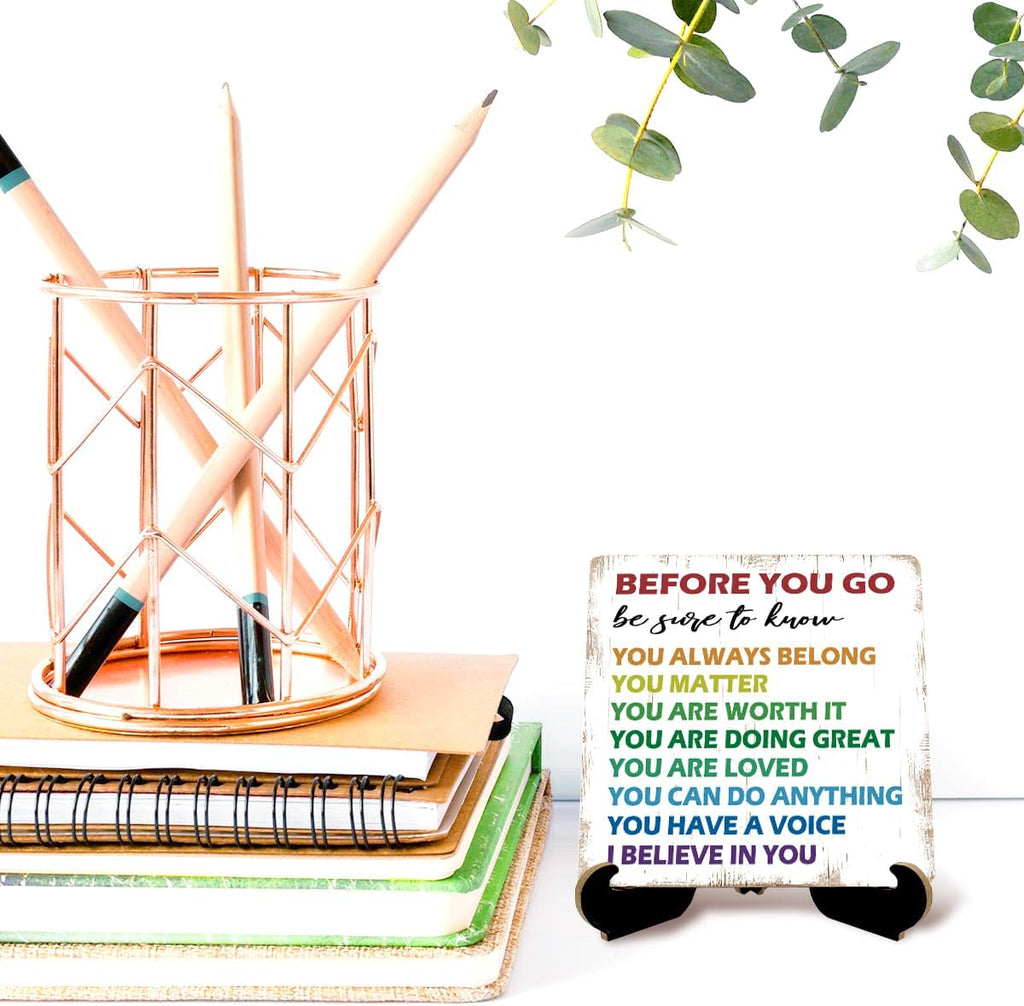 Freshmen Motivational Desk Decor Sign, Office Desk Decorations Accessories Wooden Plaque Sign, before You Go Wooden Signs with Holder Stand