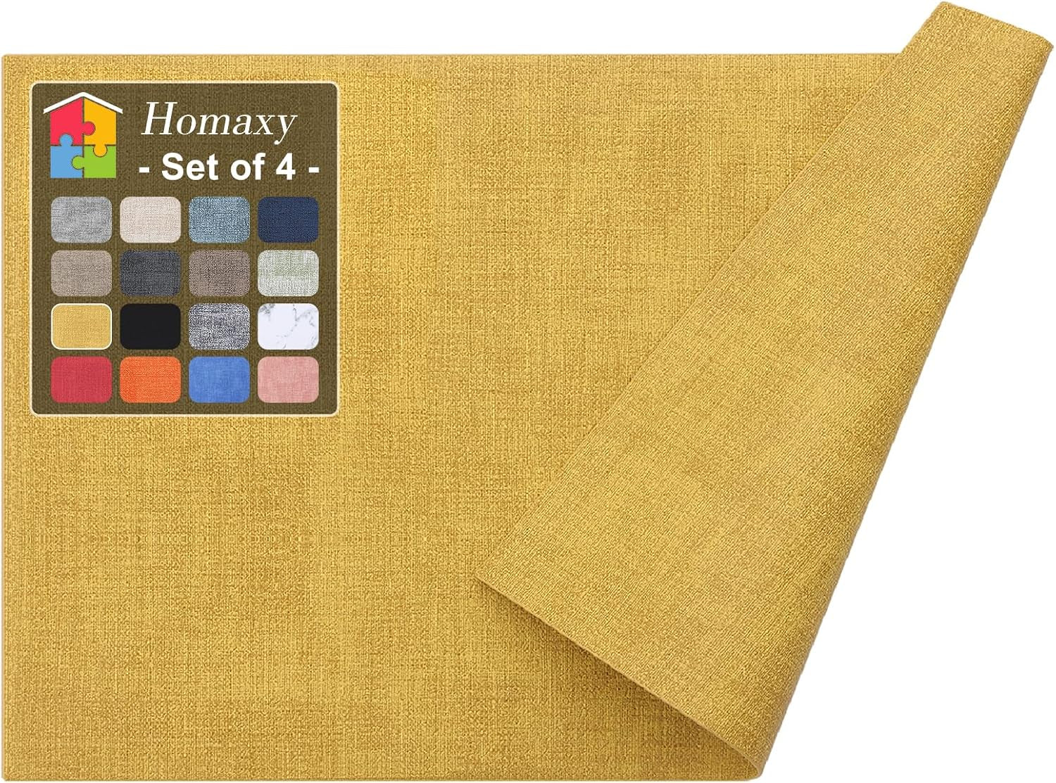 Faux Leather Heat Resistant Placemats for Dining Table Set of 4, Waterproof Wipeable Washable PU Table Mats, Easy to Clean Anti-Slip Place Mats, 11.8" X 17", Yellow