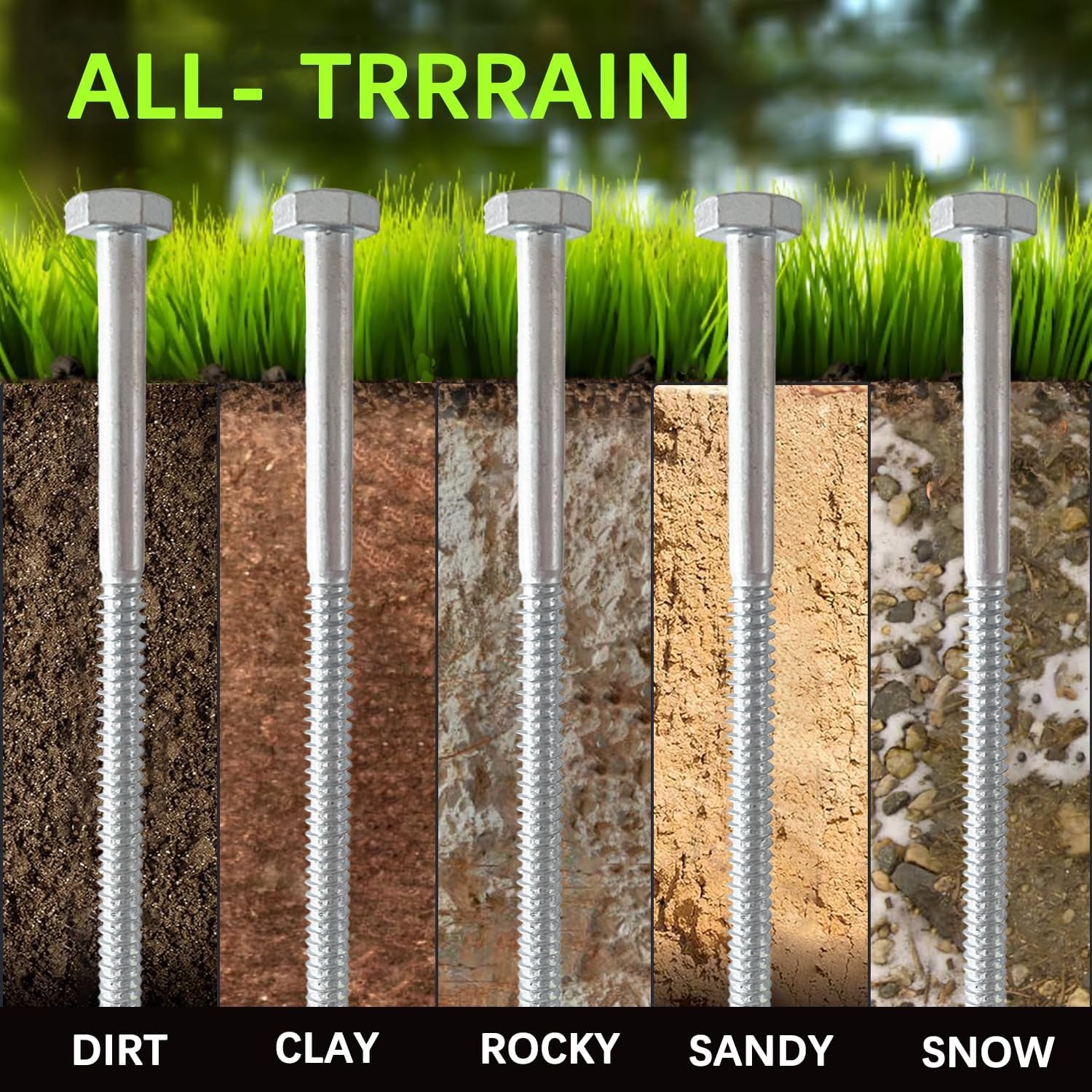 6Pcs 3/8 X 12 Inch Heavy Duty Camping Ground Anchors, Non-Rust Tent Stakes Screw in Kit for Securing Animals, Trampoline, Carports, Canopies, Sheds, Swing Sets, Ground Anchors for High Winds