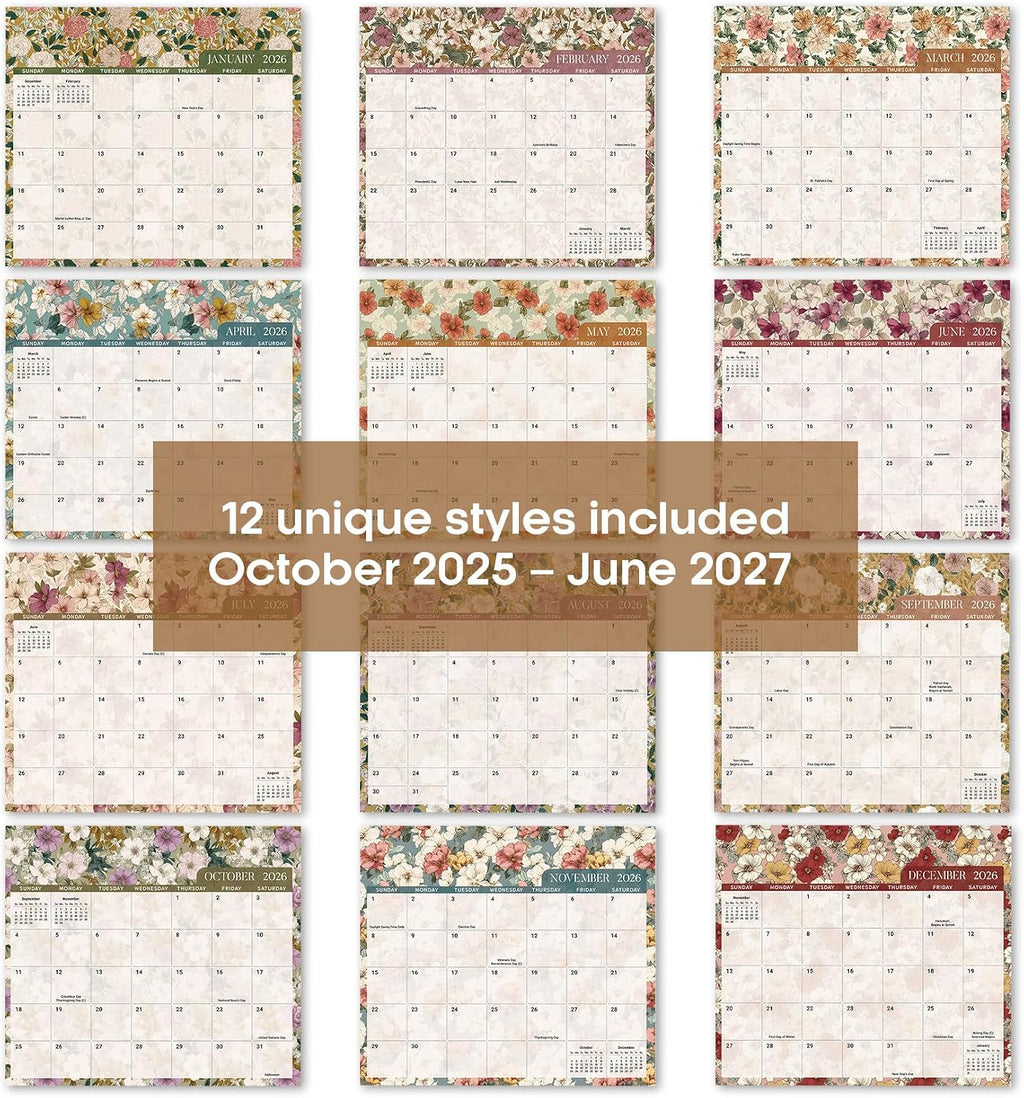 Aesthetic Magnetic Calendar for Refrigerator, 21-Month Fridge Calendar Magnet Runs until June 2027, Easy Organizing, Garden Repose