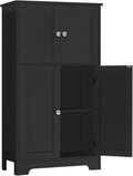 Storage Cabinet, Rattan Cabinets with 2 Adjustable Shelves & 4 Doors, Bathroom Cabinet, Cupboard, Floor Cabinets for Living Room, Entryway, Kitchen, Home Office, Black
