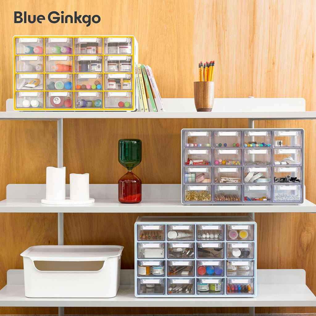 Medium 16-Drawer Cabinet – Stackable Clear Organizer for Hardware, Beads, Plastic Bricks, Office, and Craft Storage (Made in Korea, Blue)