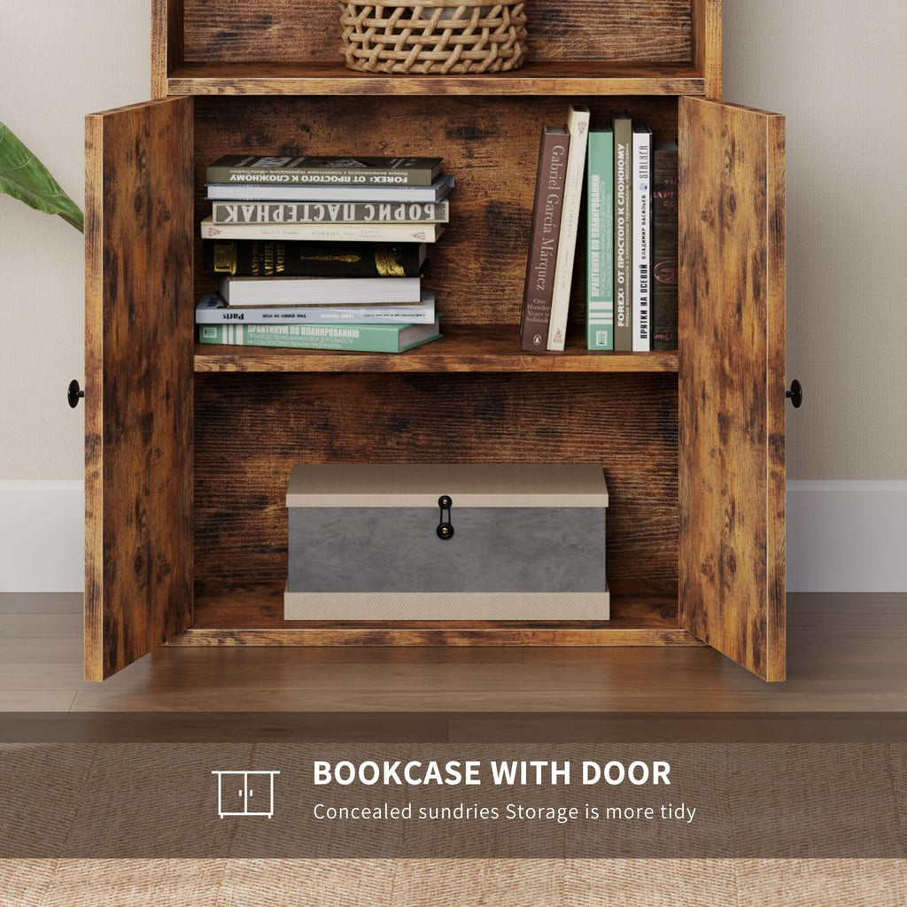 71.5" Bookshelf Set of 2, 6-Tier Bookcase with Cabinet Doors, Tall Display Shelves with Storage for Home Office, Living Room