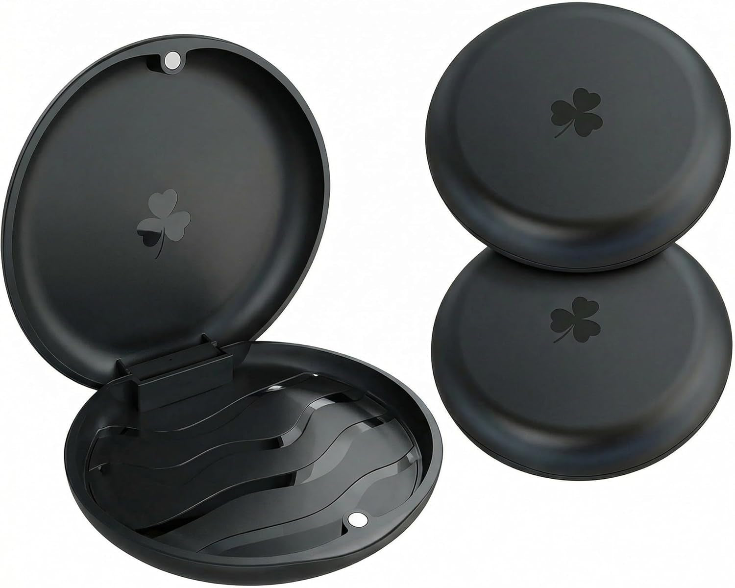 2-Pack Ultra-Thin round Aligner & Retainer Case with Magnetic Closure – Slim Portable Travel Container for Braces, Mouth Guard, Night Guard, Bpa-Free Anti-Slip Water Ripple Design (Black)