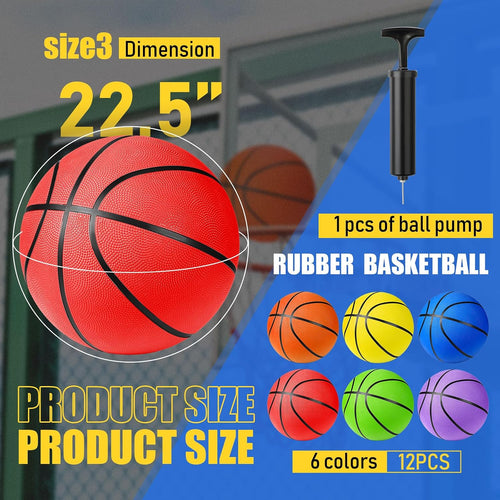 12 Pack Official Size Rubber Basketballs for Kids Child Junior Youth Indoor Outdoor Sports Basket Balls with Pump Back to School Student Gifts Operation Christmas Bulk Items