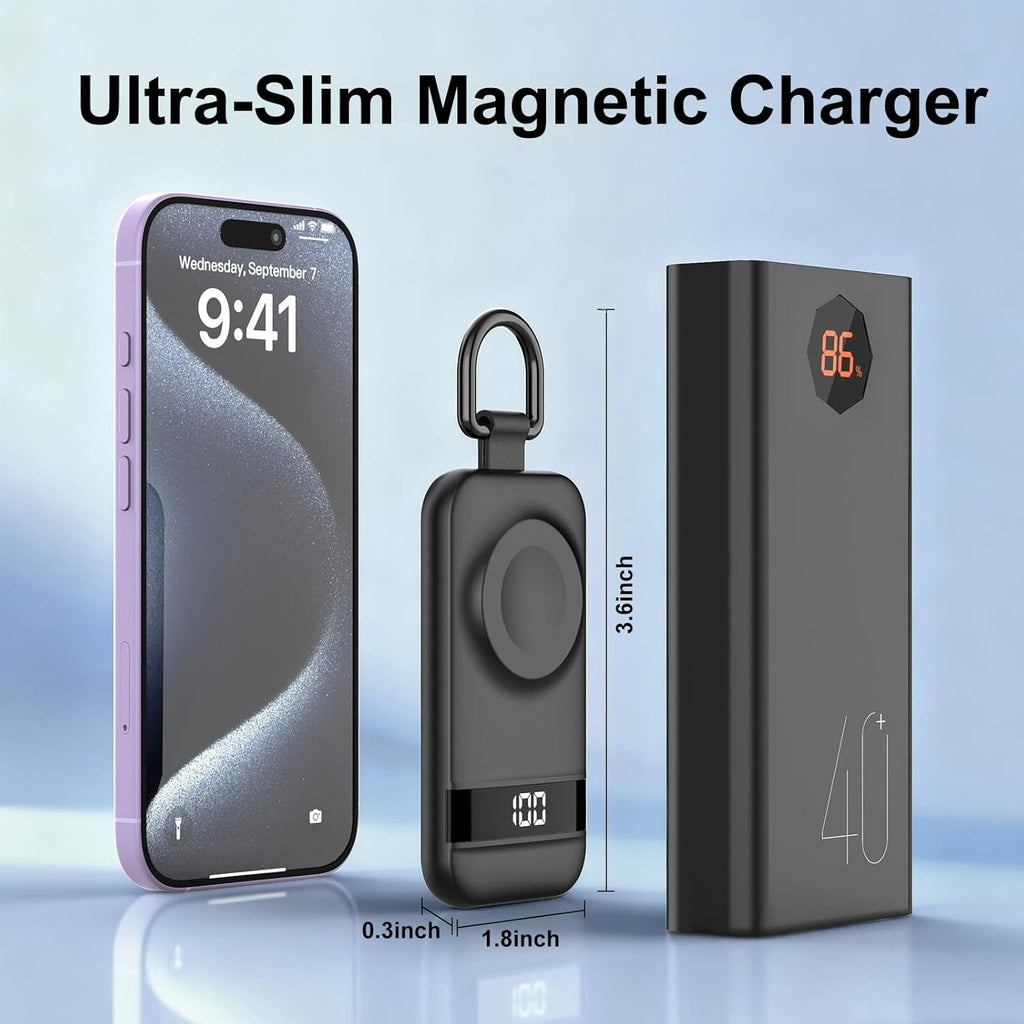5W Fast Portable Charger for Apple Watch, 2500Mah & Digital Display – Magnetic Fast Charging Iwatch Charger for Travel – for Apple Watch Series (Grey)