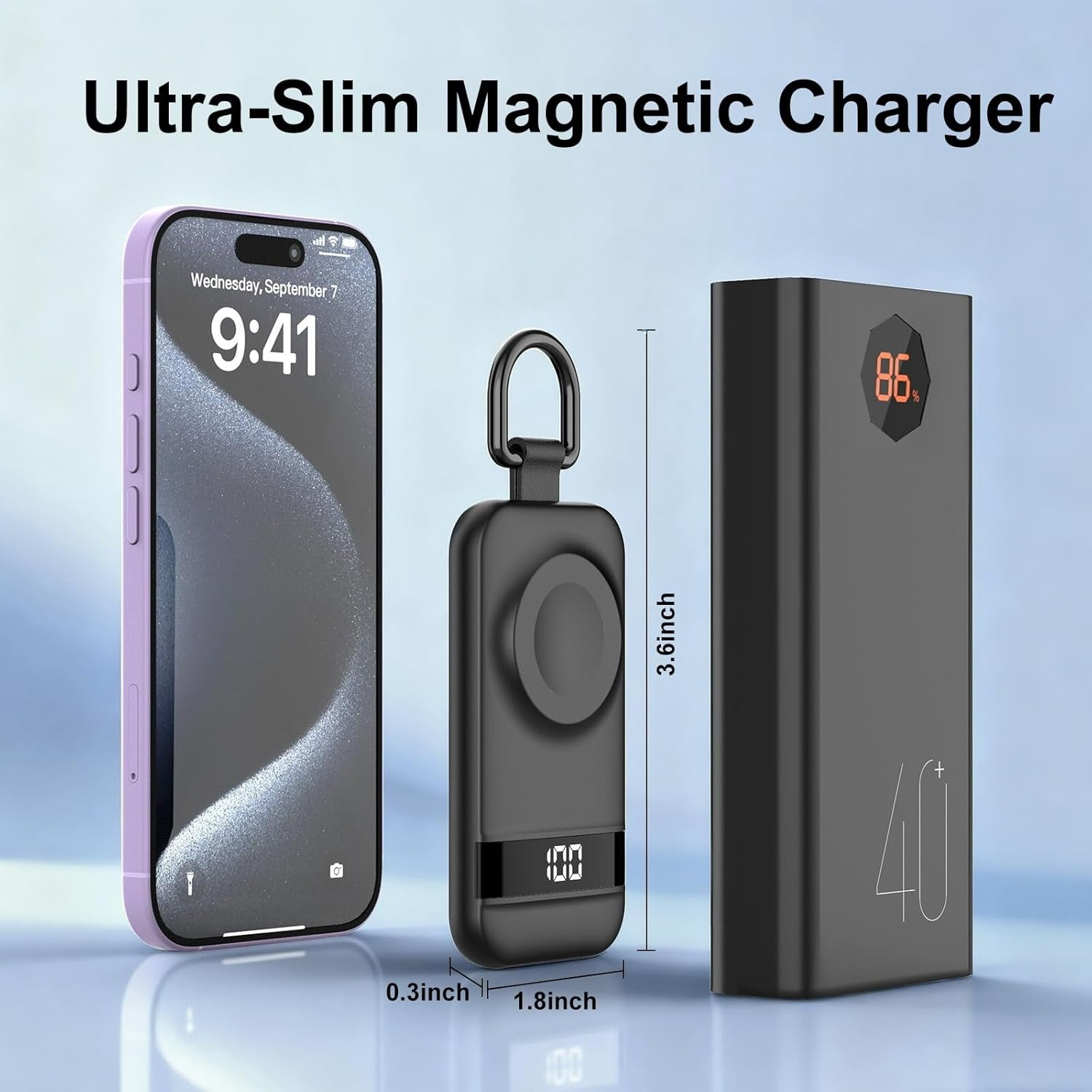 5W Fast Portable Charger for Apple Watch, 2500Mah & Digital Display – Magnetic Fast Charging Iwatch Charger for Travel – for Apple Watch Series (Grey)