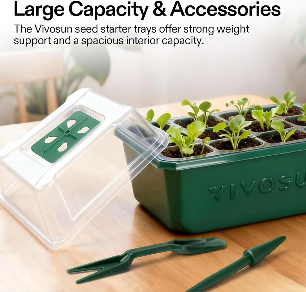 6-Pack Seed Starter Trays, 72-Cell Seed Starter Kit with Humidity Dome, Flat Reusable Plant Germination Trays with Drain Hole, Green Propagation Tray for Planting Seeds