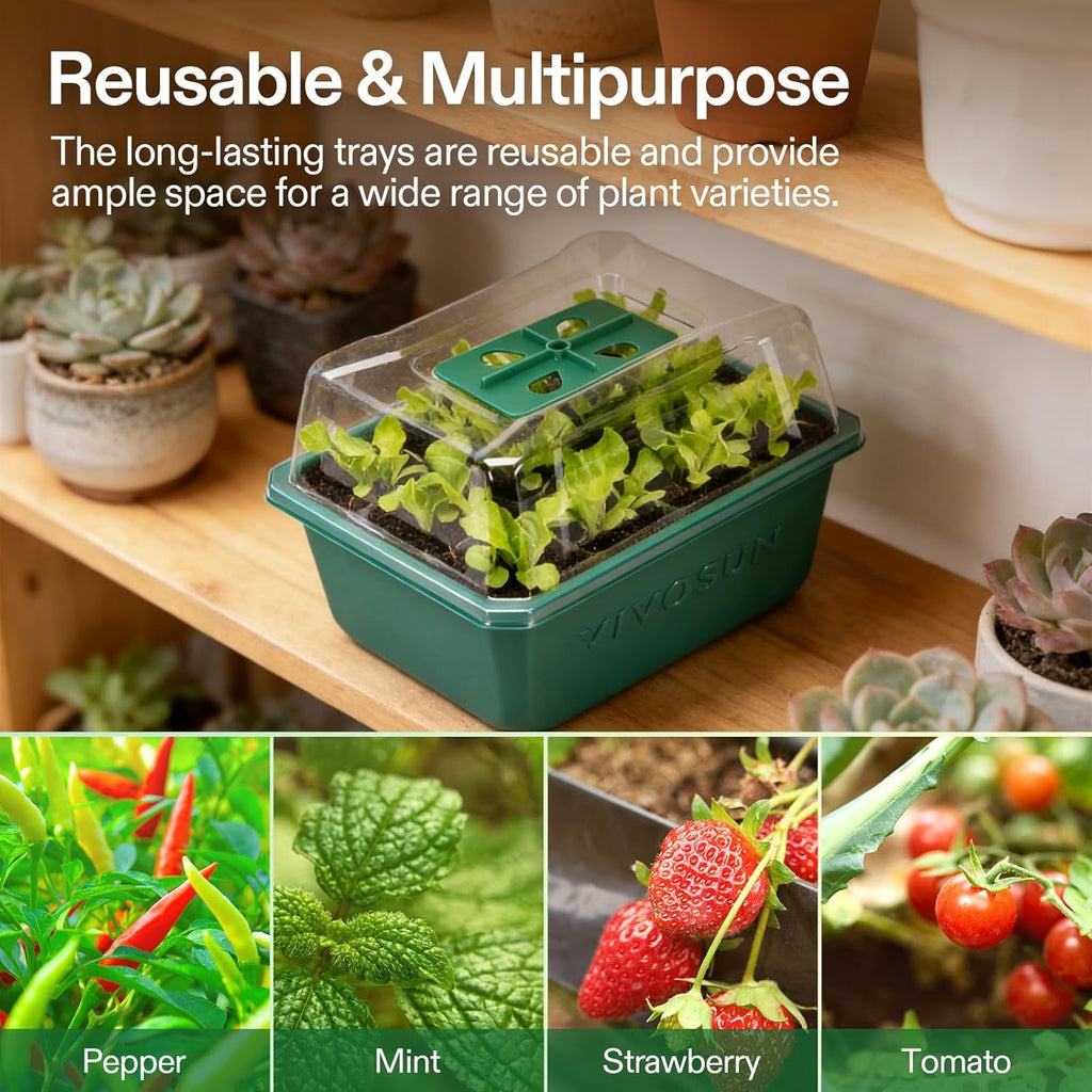 6-Pack Seed Starter Trays, 72-Cell Seed Starter Kit with Humidity Dome, Flat Reusable Plant Germination Trays with Drain Hole, Green Propagation Tray for Planting Seeds