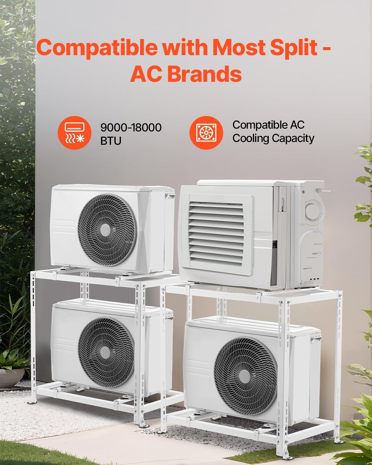 Mini Split Ground Stand, Anti-Vibration Mini Split Stand for 9000-18000 BTU Ductless Air Conditioner Heat Pump, Heavy Duty AC Base Bracket Floor Mount W/ 551LBS Max. Load,Dual Levels